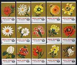 Match Box Labels - complete set of 15 Flowers (brown back...