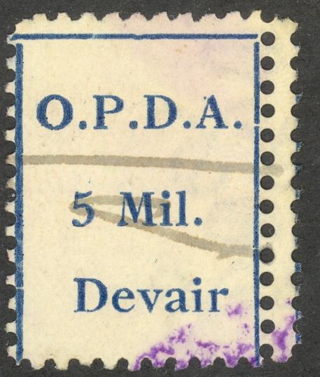 PALESTINE 1924 OPDA DEVAIR 5m Revenue WMK INVERTED DBLE PERF ROW Bale 99 Used