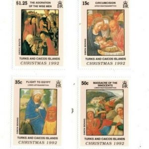 Turks and Caicos 1992 - Christmas Art - Set of 4 Stamps - Scott #1011-17 - MNH