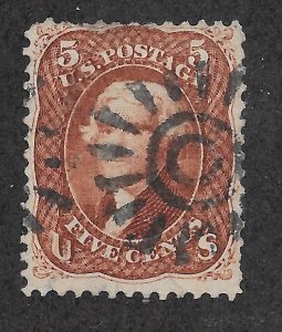 75 Used 5c. Jefferson,  Red Brown, Fancy CXL, scv: $425,  Free, Insured Shipping