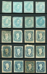 C.S.A. #6,#7,#11,#12 5c & 10c 1862-65 Small Study Jefferson Davis Various Shades