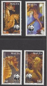 Malta #1071-74 MNH set, WWF, various seahorses, issued 2002