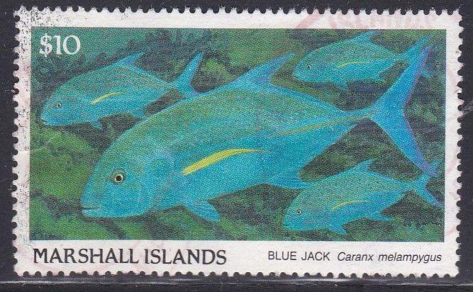 Marshall Islands #184 F-VF Used $10 Blue Jack (top value)