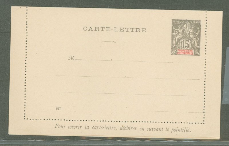 Madagascar (British Consular & Inland Mail)  1900 15c gray on gray O47 at LL, edges not stuck