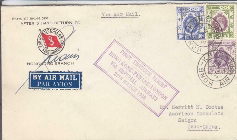 1936, 1st Flt., Hong Kong-Penang-London, See Remark (31303)