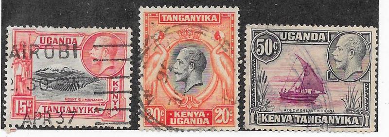 Kenya-Uganda-Tanganyika  #49,50 & 52 George V (U) CV $1.60