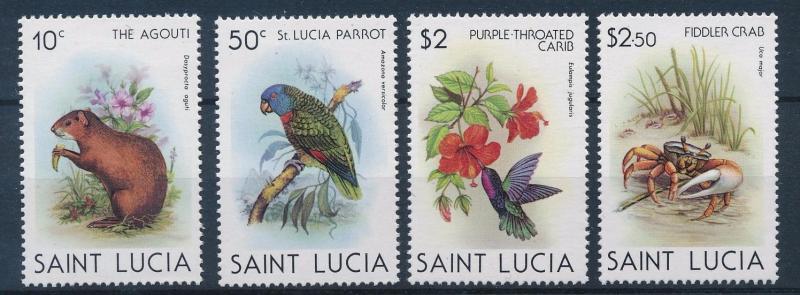 [64298] St. Lucia 1981 Birds Parrot Crab Agouti Flowers  MLH