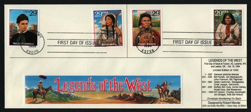 #2869a-t Legends of the West, Robert Wendell #10 FDC **ANY 5=FREE SHIPPING** 