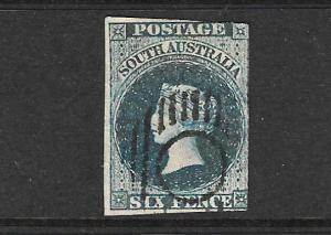 SOUTH AUSTRALIA  1855  6d DEEP BLUE  QV IMPERF  FU    SG 3