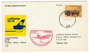 Turkey 1979 Cover Stamps First Flight Ankara Tehran Iran Lufthansa