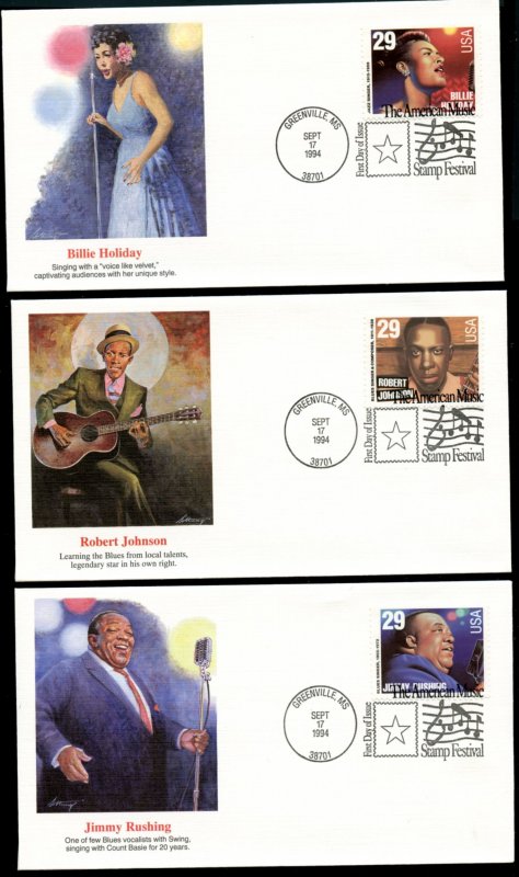 US 2854-2861 American Music - Jazz Singers set of 8 UA Fleetwood cachet FDC