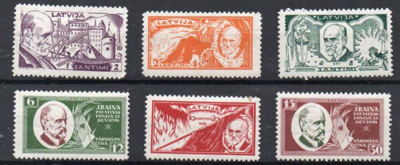 Latvia Sc B66-71 1930 Rainis Fund stamp set mint