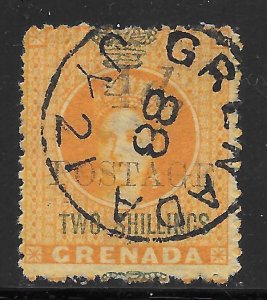 Grenada Scott 32 Used - 1888 4p on 2sh Queen Victoria, Wmk 5 - SCV $22.50