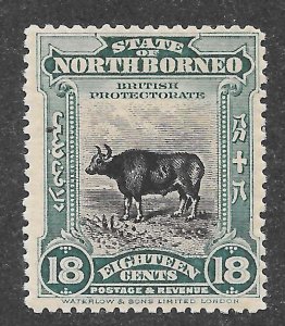 North Borneo Scott 147 MNHOG - 1909 18c Banteng (Wild Ox) - SCV $120.00
