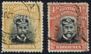 RHODESIA 1913 KGV ADMIRAL 3D AND 4D DIE II PERF 14 USED