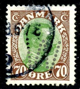 Denmark, Scott #125, Used, perfin