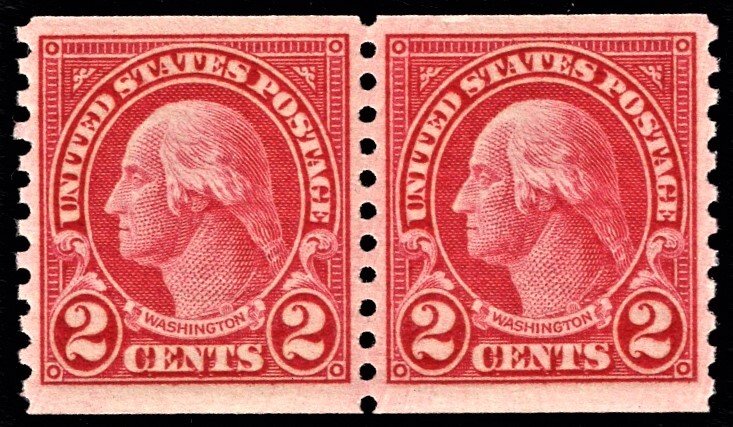 US 599 MNH F 2 Cent Washington Coil Pair Carmine Type I