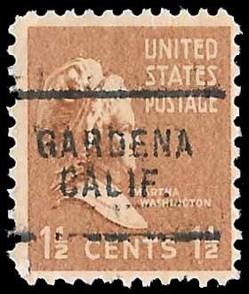 US Scott 805 - PreCancel Gardena CA - M Washington - Single - Used - 1938