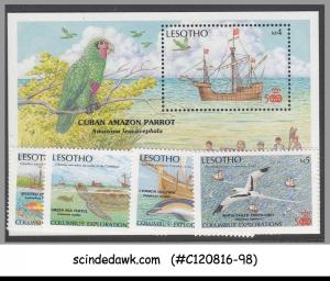 LESOTHO - 1987 COLUMBUS EXPLORATION / SHIPS / BIRDS / DOLPHINE SET OF 4-STAMPS &