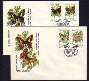 Moldova, Scott cat. 94-97. Butterflies issue on 2 First day covers. ^