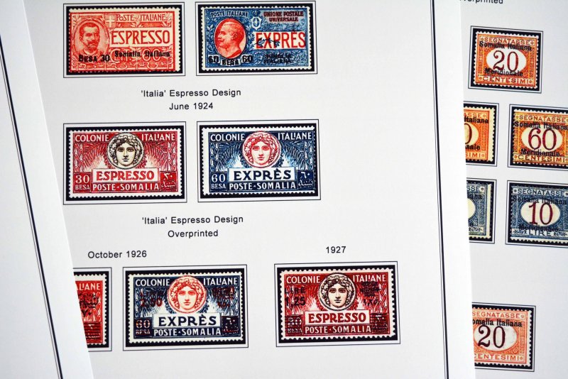 COLOR PRINTED ITALIAN SOMALIA 1903-1960 STAMP ALBUM PAGES (45 illustrated pages)