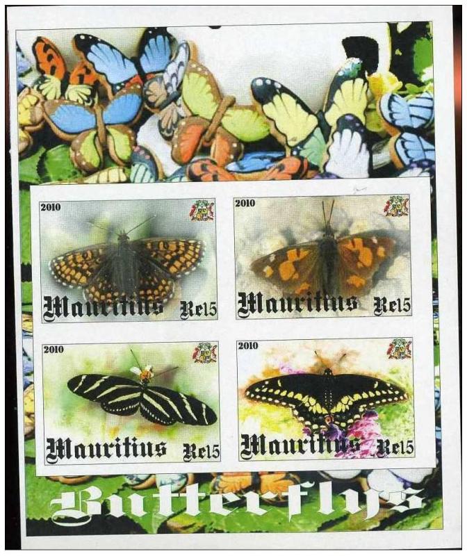 MAURITIUS SHEET IMPERF CINDERELLA BUTTERFLIES INSECTS