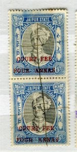 INDIA JAIPUR; 1930s-40s early Surcharged Revenue issue fine USED PAIR