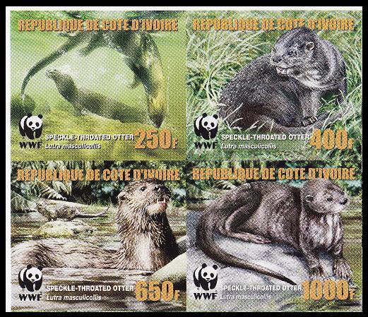 Ivory Coast WWF Speckle-throated Otter imperforated 4v with error MI#1349-1352B