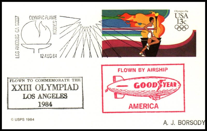 US Olympic Flame Los Angeles 1984 Cancel Postcard cover