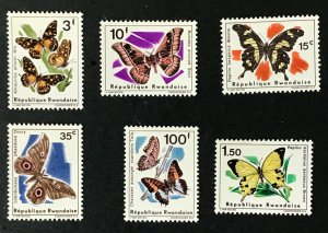 Rwanda #115, 118, 120-1, 123, 125 Butterflies - LH