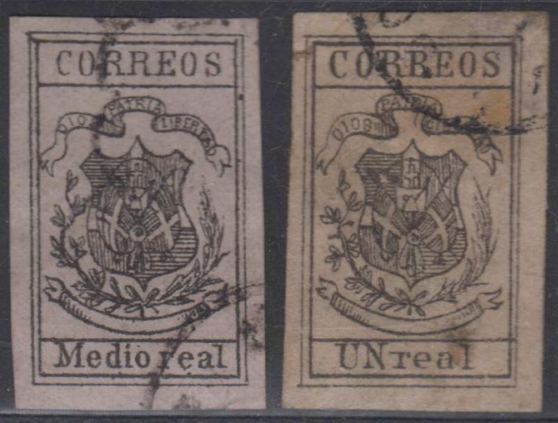 DOMINICAN REPUBLIC 1870-73 COAT OF ARMS Sc 27 & 30 FORGERIES USED CV$4771