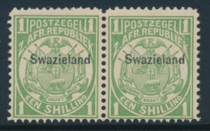 Swazieland 1889 SG 3 Transvaal O/P 1/- Green Pair Mint Never Hinged (**)