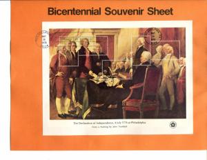 USA SC# 1687 Souvenir Page SP# 414 Declaration of Independence s/s FCD