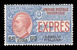 Italian Colonies, Somalia #E2 Cat$40, 1923 60b on 1.20L blue and red, hinged