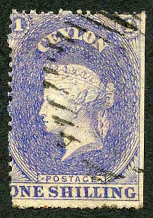 Ceylon SG35 1/- Slate-violet Wmk Rough Perf 14 to 15.5