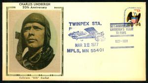 1977 Lindbergh Anniversary - Colorano Silk Cachet MG39