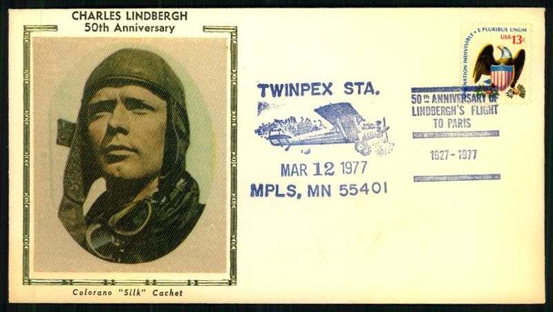 1977 Lindbergh Anniversary - Colorano Silk Cachet MG39