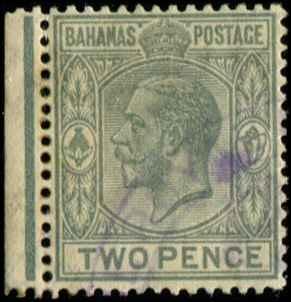 Bahamas SC# 74 SG# 118 George V wmk 4  perf 14 2d USED Toned gum