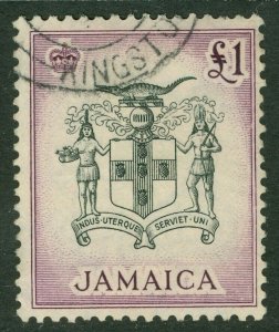 SG 174 Jamaica 1956. £1 black & purple. Very fine used CAT £25