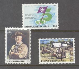 Cyprus Sc 585-7 1982 Scouting Year stamp set mint NH