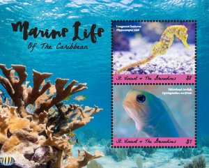 St. Vincent 2018 - Marine Life of The Caribbean, Seahorse - Souvenir Sheet - MNH