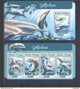 2016 S. Tome & Principe Dolphins Fauna Marine Life Kb+Bl ** St1429