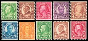 United States Scott 597-599, 600-606 Coils (1923-25) Mint H F-VF, CV $17.00 W 