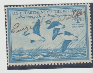 Scott # RW15 - $1 Bright Blue -1948 Federal Duck Stamp - Used