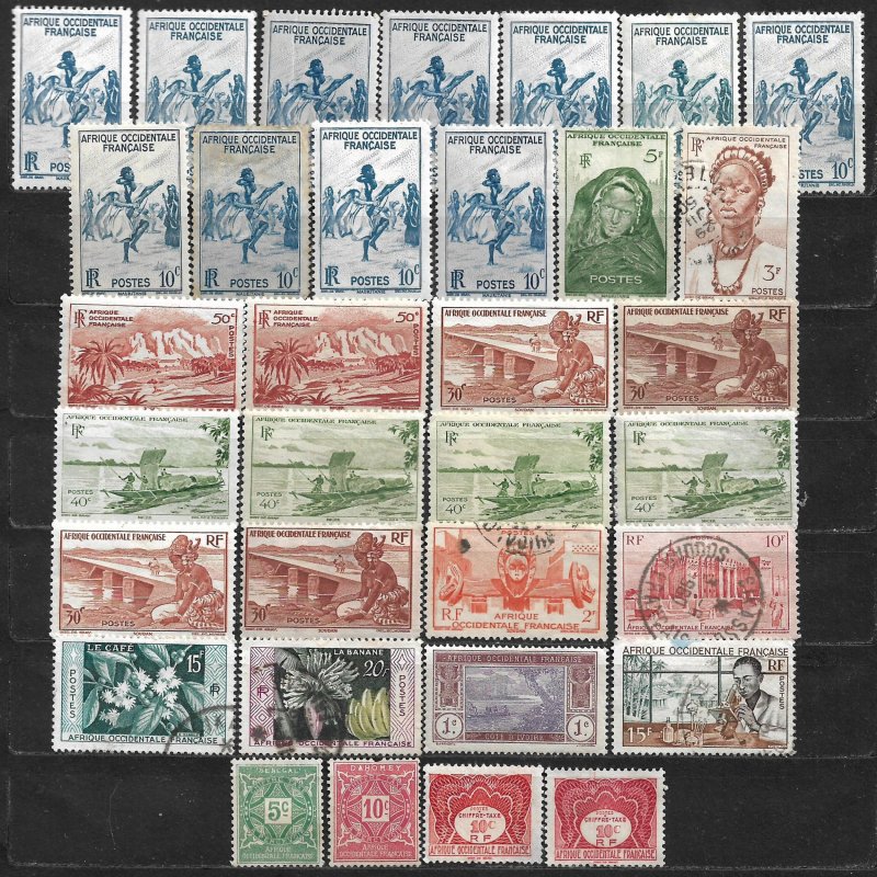 COLLECTION LOT OF 33 FRENCH WEST AFRICA STAMPS 1947+ CLEARANCE