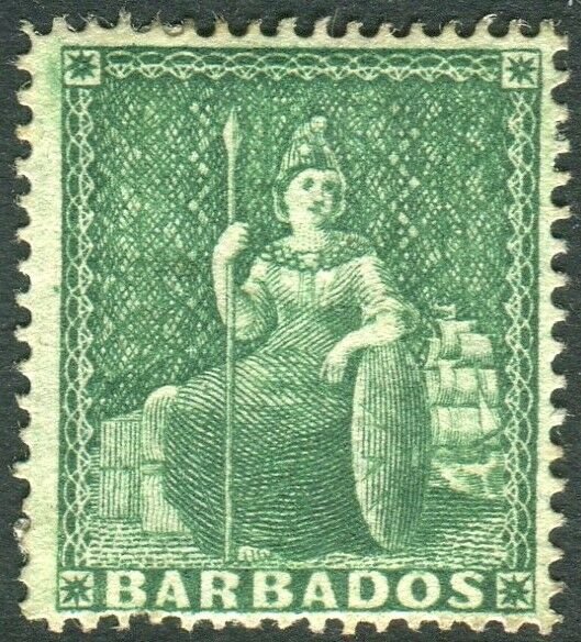 BARBADOS-1861 ½d Deep Green.  An average mounted mint example Sg 17