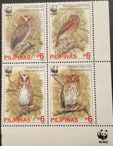 2004 PHILIPINES. WWF Owls.  Complete Series 4 Block Seals. MNH-