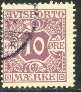 DENMARK 1914-15 10o Deep Lilac NEWSPAPER STAMPS Sc P15 VFU