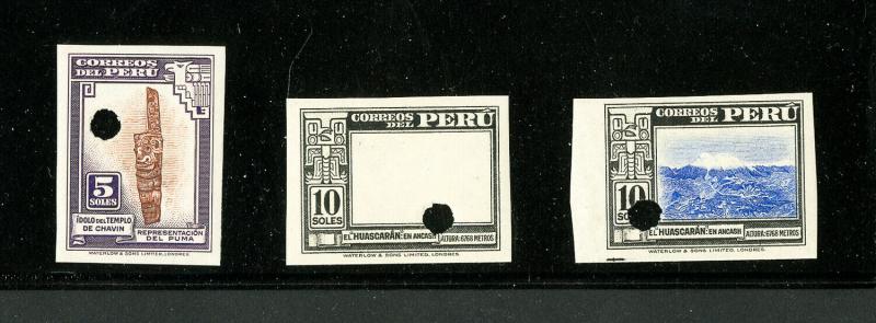 Peru Stamps Lot of 3 Imperforate Specimen One w/o Vignette