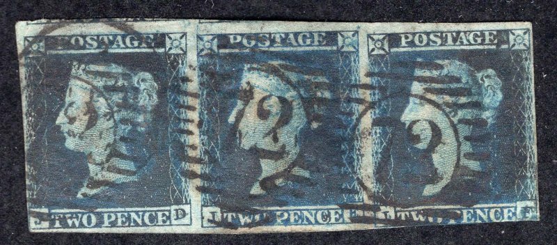 Great Britain Scott #4 Stamp - Used Strip of 3